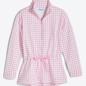 Draper James Cinch Waist Quarter-Zip in Pink Gingham size 1X